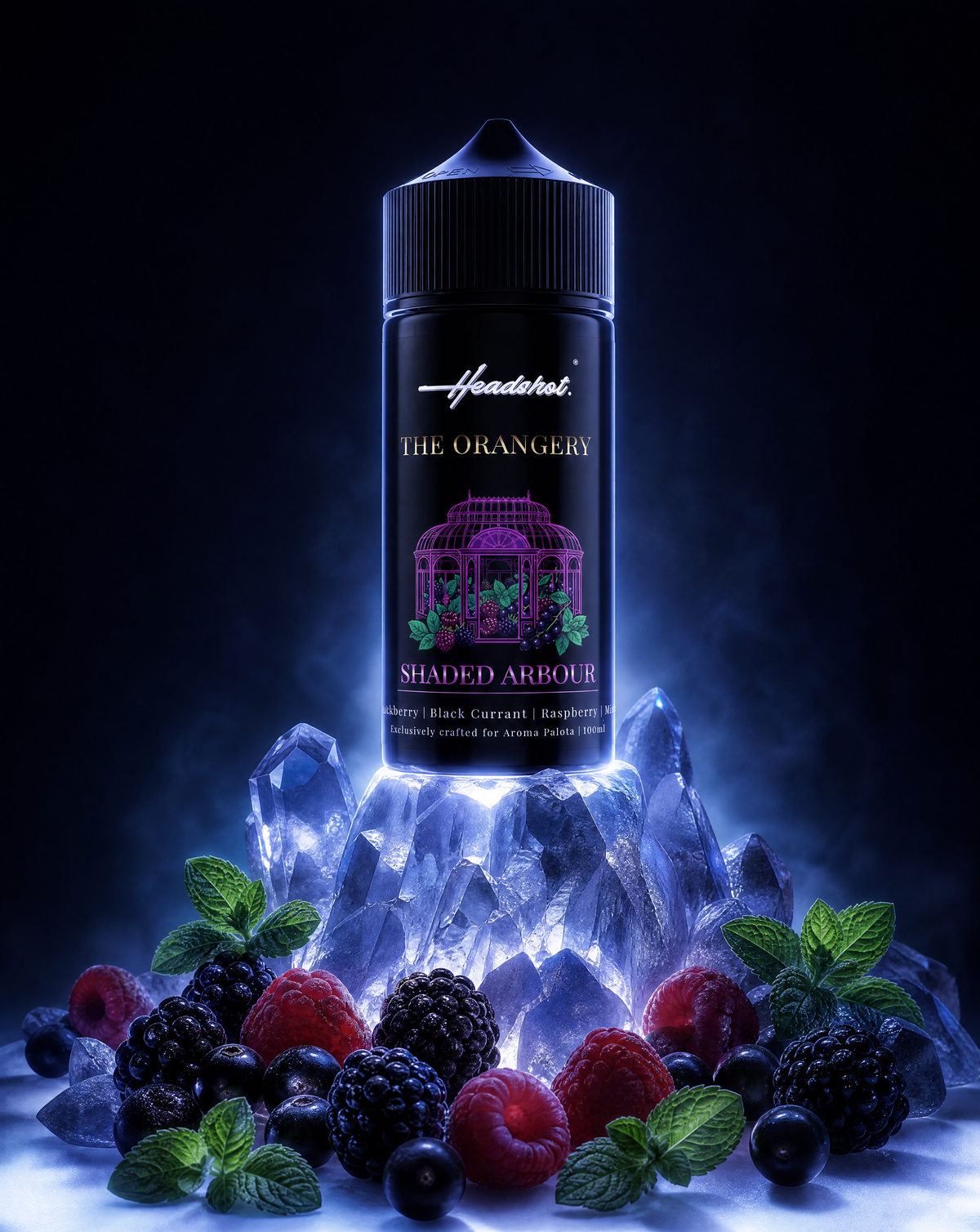 SHADED ARBOUR Blaubeere Granatapfel Brombeere Minze Ice Aroma von HEADSHOT, Anwendung und Stimmungsbild